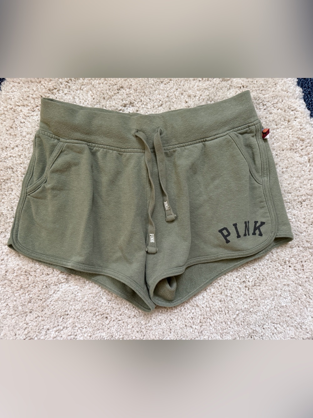 PINK Victoria's Secret Olive Green Fleece Drawstring Shorts